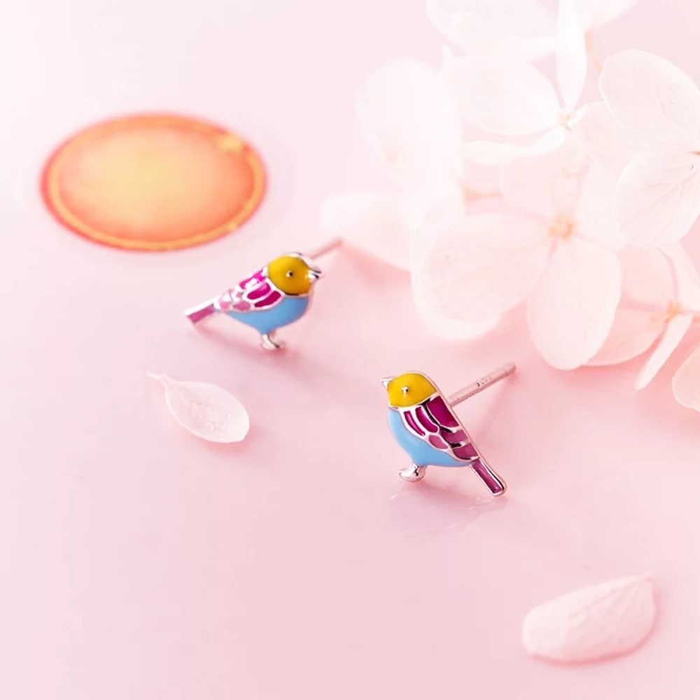 New Colourful Bird Sterling Silver 925 Earrings